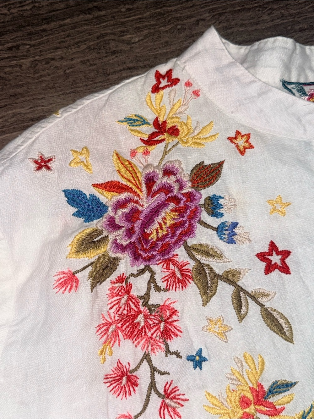 Johnny Was Amara linen oversized Mandarin collar top floral stars embroidery xl - Picture 3 of 6